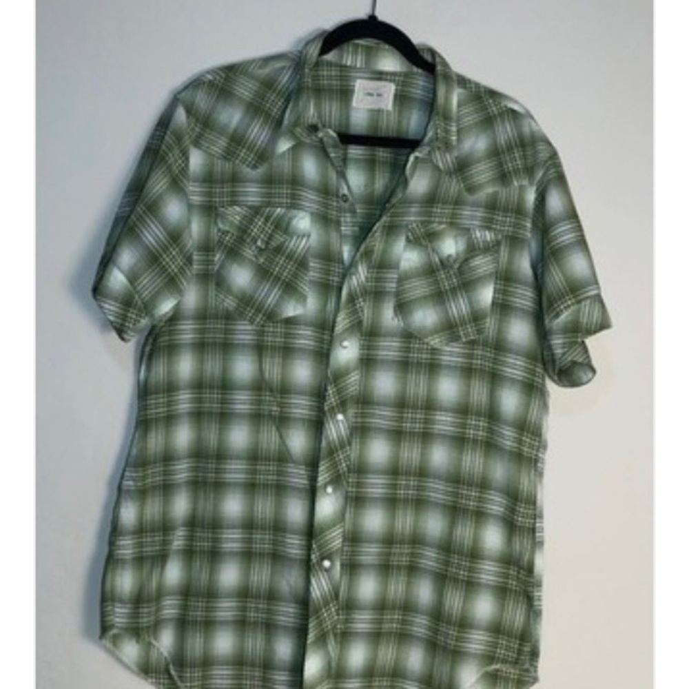 Vintage H Bar C California Ranchwear Green Plaid Western Pearl Snap Shirt